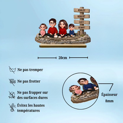 Décoration en bois personnalisé avec famille, chien et chat