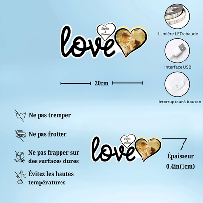Love - Boîte lumineuse LED personnalisée avec photo, cadeau pour couple