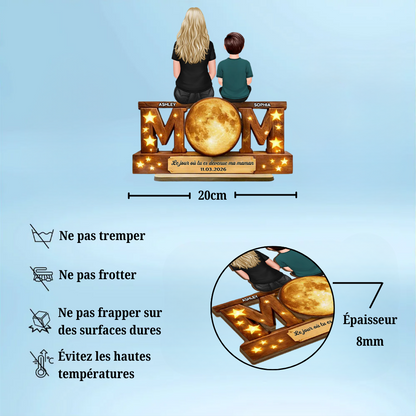 « Le jour où tu es devenue ma maman » – Décoration en bois personnalisé « MOM » avec phase de lune – Cadeau pour maman