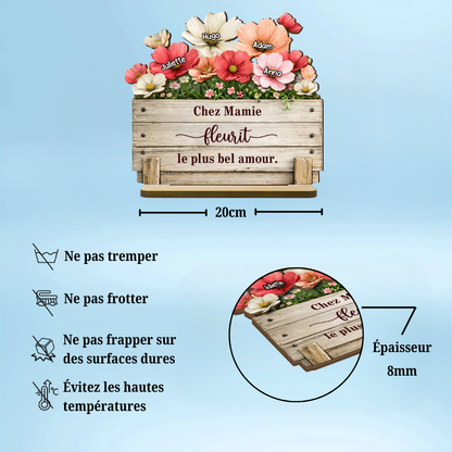 Le jardin de mamie - Décoration en bois personnalisé avec motif floral : un cadeau pour maman et mamie