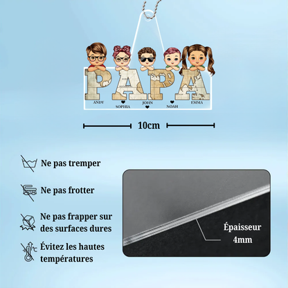 Pendentif en acrylique personnalisé « PAPA / PAPI » avec enfants