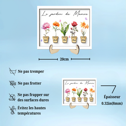Tableau en bois personnalisé avec fleurs de naissance pour mamie et maman