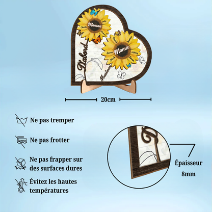 D’abord… Maintenant… – Présentoir en bois personnalisé avec tournesols – Cadeau pour maman et mamie