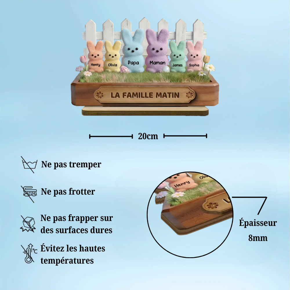 Famille de lapins – Présentoir en bois personnalisé avec prénoms – Cadeau pour papi, mamie et maman