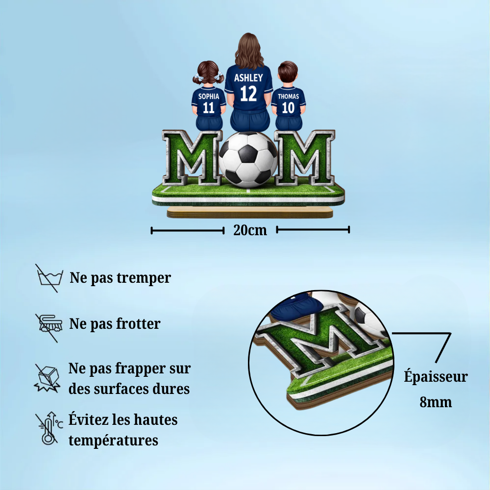 MOM – Présentoir en bois personnalisé avec motif football, maman et enfants