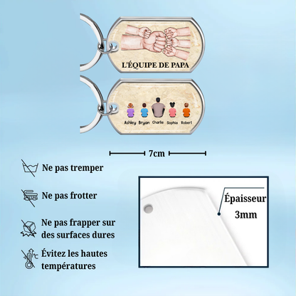 Porte-clés en acier inoxydable avec résine époxy « Papa et enfants – Poing contre poing »