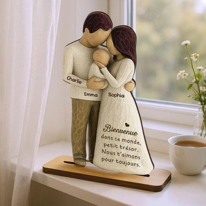 Parents avec bébé – Décoration en bois personnalisé avec gravure – Cadeau pour jeune papa et maman