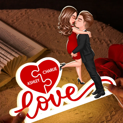 LOVE - Boîte lumineuse LED personnalisée avec couple et noms Cadeau pour couple / couple LGBT