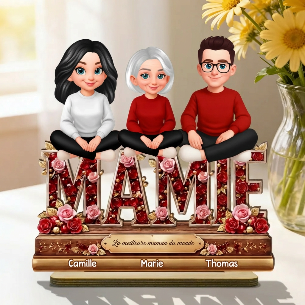 Décoration en bois personnalisé avec maman et enfants – Cadeau pour mamie et maman