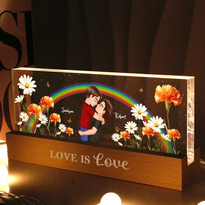 Arc-en-ciel et fleurs de naissance – Veilleuse LED personnalisée, cadeau pour couple LGBT