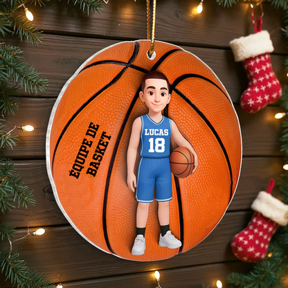 Pendentif en acrylique personnalisé avec enfant basketteur – Cadeau pour garçon et fille de basketball