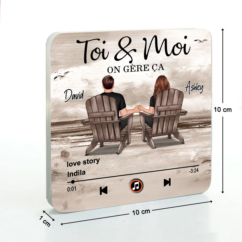 Aimant musical pour réfrigérateur avec 2 personnages, noms et citation Cadeau pour couple