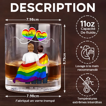 Couples arc-en-ciel – Verre à whisky personnalisé avec 2 personnages, pour couples LGBT