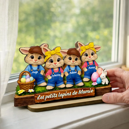 Lapins de Pâques pour mamie – Décoration en bois personnalisé avec petits lapins