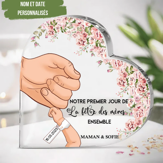 Cœur acrylique Première Fête des Mères Noms et date personnalisés