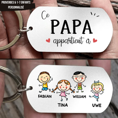 Porte-clés en acier inoxydable personnalisé avec 1 à 7 enfants pour maman, papa, mamie et papie