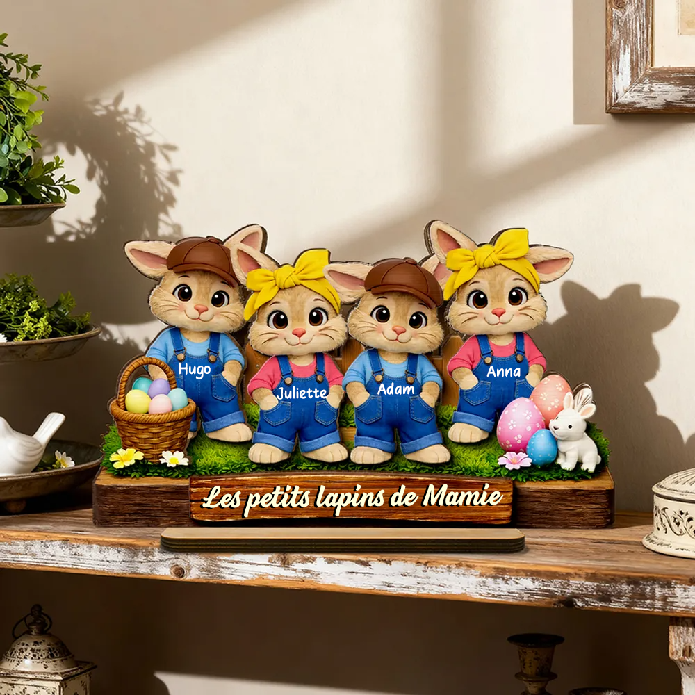 Lapins de Pâques pour mamie – Décoration en bois personnalisé avec petits lapins