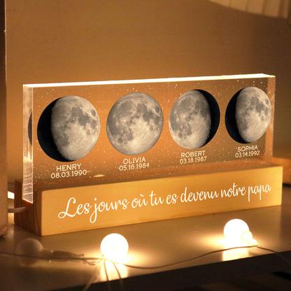 Lampe de nuit LED personnalisée avec phases de la lune – Cadeau d’anniversaire pour papa et maman