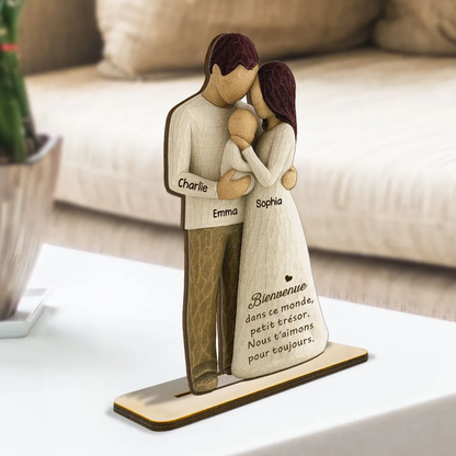 Parents avec bébé – Décoration en bois personnalisé avec gravure – Cadeau pour jeune papa et maman