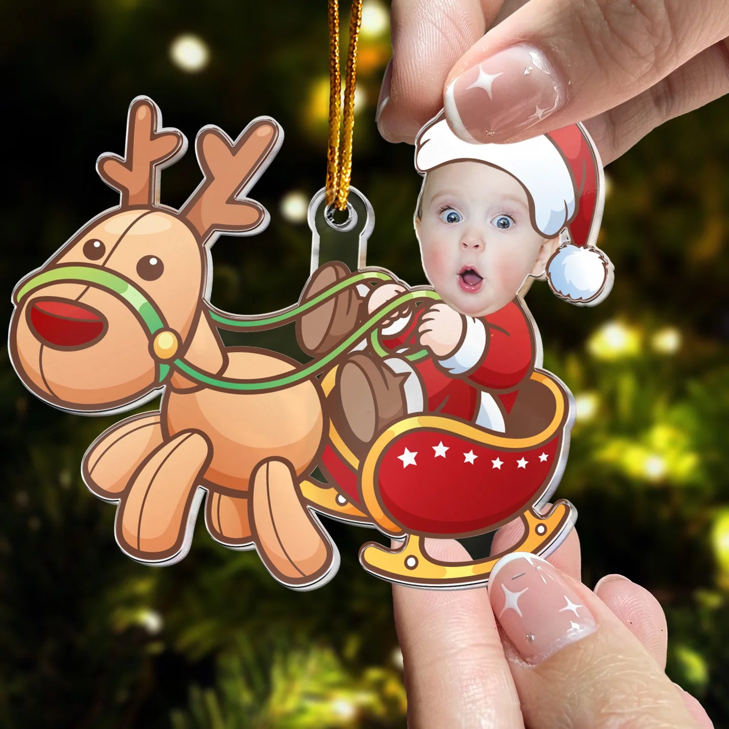 Adorable Père Noël bébé - Ornement photo personnalisé en acrylique