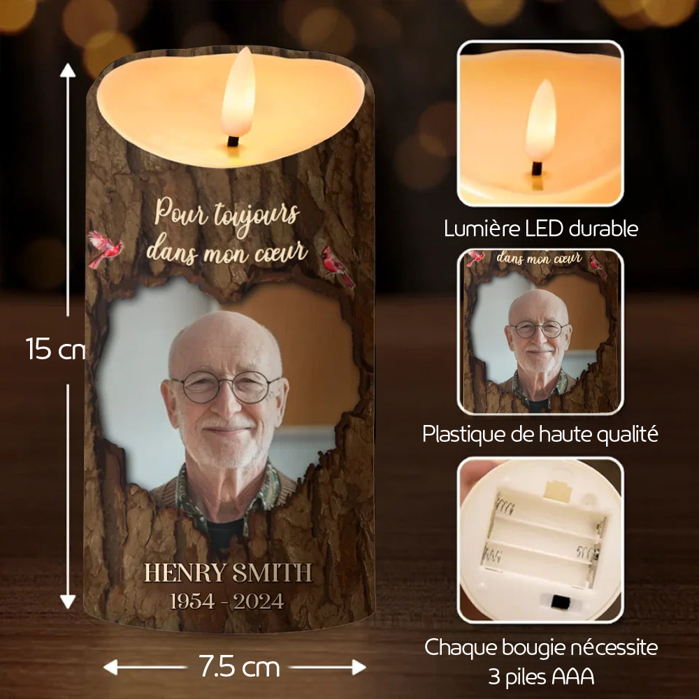 Bougie LED personnalisée avec motif bois Bougie funéraire