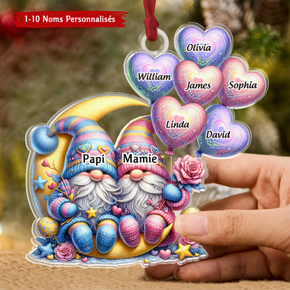 Ornement de Noël personnalisé avec couple de lutins – Personnalisable avec jusqu'à 10 prénoms