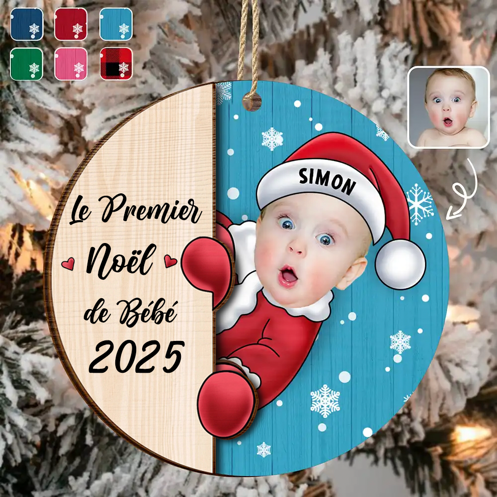 Bébé Premier Noël- Photo Pendentif de Noël en bois
