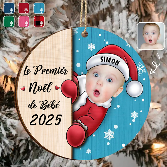 Bébé Premier Noël- Photo Pendentif de Noël en bois