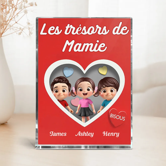 Décoration en bois personnalisé « Les trésors de mamie » avec cœurs – Cadeau pour maman et mamie