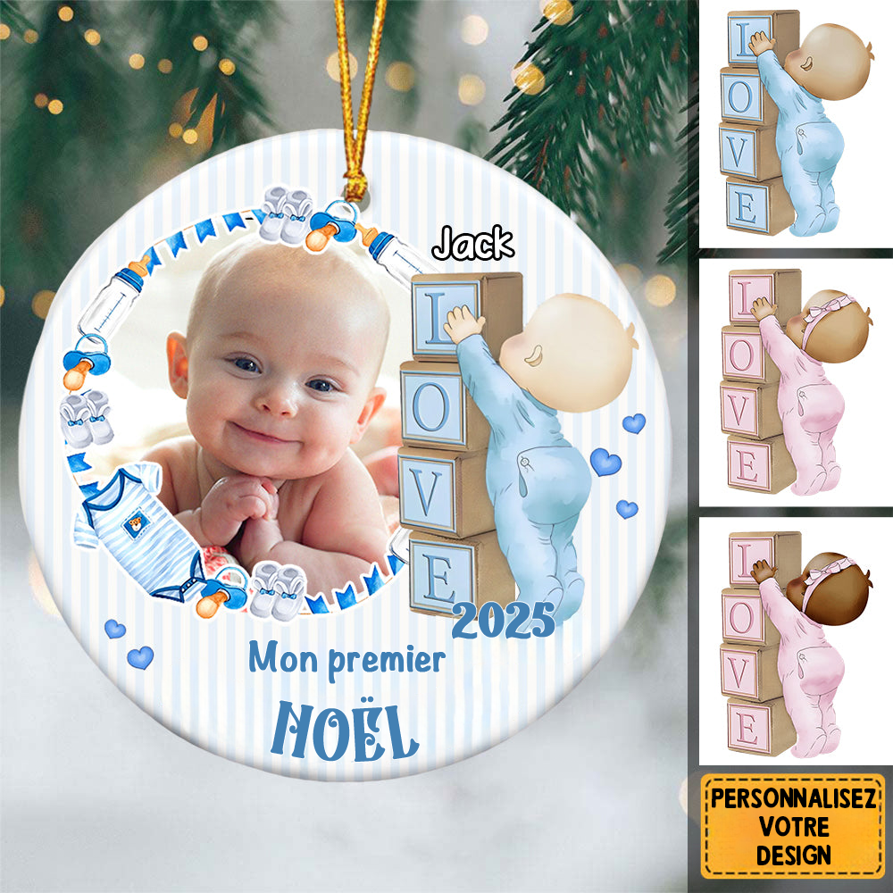 Ornement de Noël personnalisé en céramique pour bébé « Mon premier Noël »