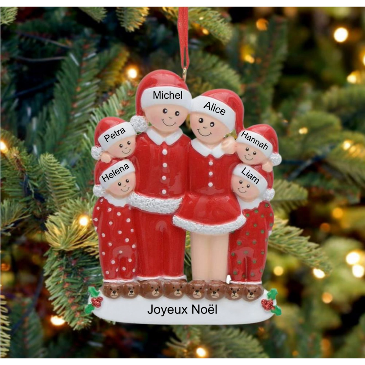 Décorations de Noël vitre acrylique Famille en pyjama avec 3-6 noms