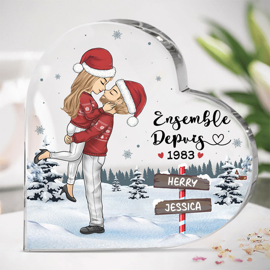 Cadeau de Noël personnalisé pour un couple amoureux – Souvenir en forme de cœur sur pied