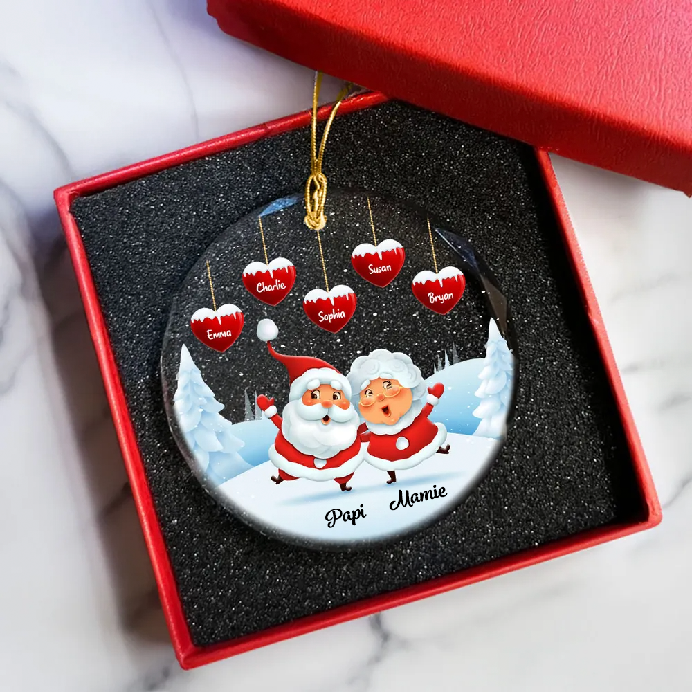 Ornement de Noël personnalisé – Décoration en verre avec nom de famille