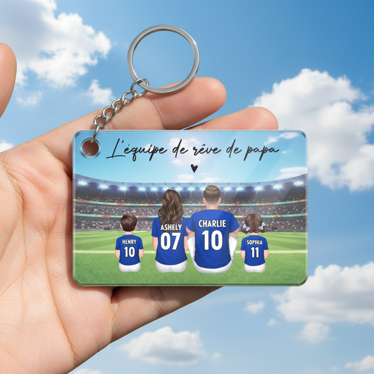 Porte-clés en acrylique personnalisé « Famille de football » – Cadeau pour papa