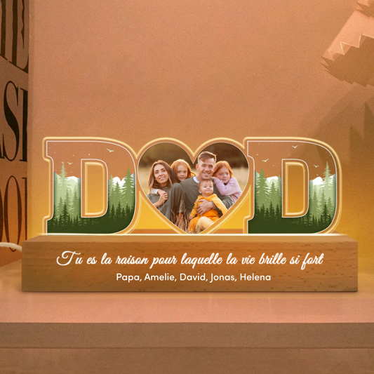 Veilleuse LED personnalisée DAD avec photo, citations et prénoms – Cadeau pour papa