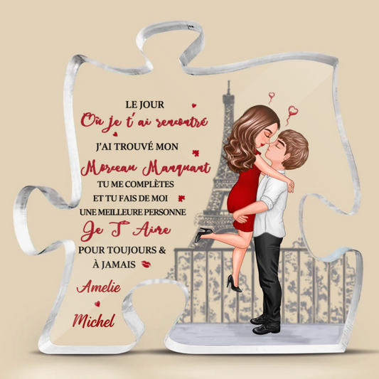 Plaque acrylique puzzle personnalisée pour couple d'amoureux