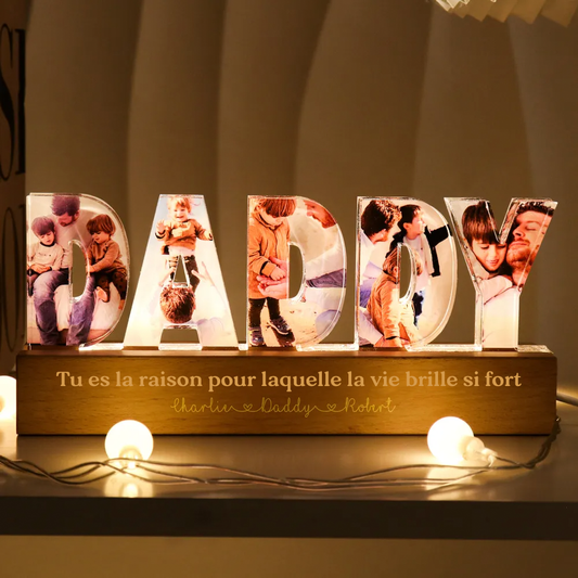 Veilleuse personnalisée "DADDY" avec photo, citations et prénoms – Cadeau pour papa