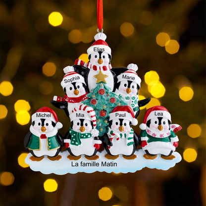 Famille de pingouins d'hiver Décoration de Noël personnalisée avec 2- 9 noms