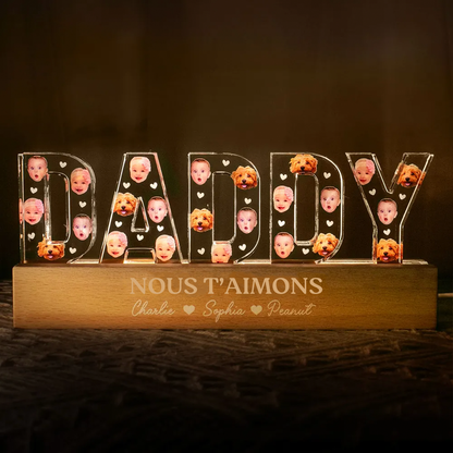 Veilleuse LED personnalisée DADDY avec visages – Cadeau pour papa