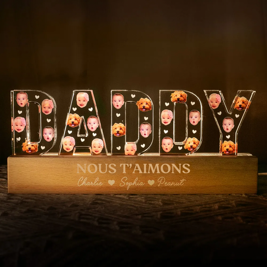 Veilleuse LED personnalisée DADDY avec visages – Cadeau pour papa