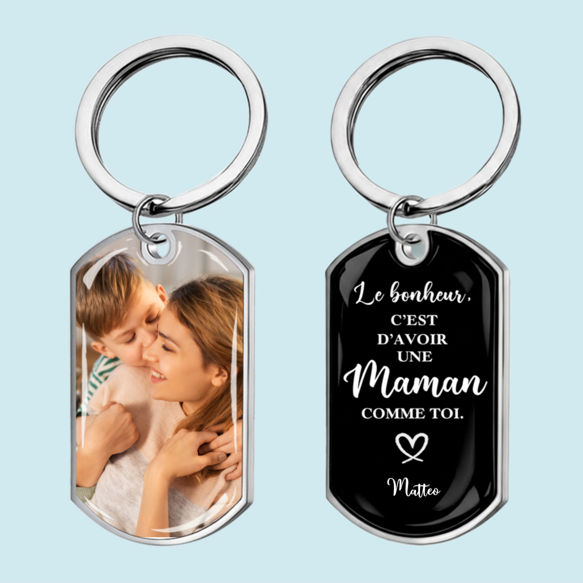 Porte-clés photo gravé en acier inoxydable avec résine époxy – Cadeau pour papa, maman, mamie et papi