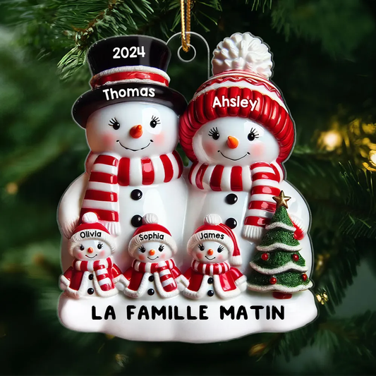 Famille Bonhomme de neige effet brillant Décoration de Noël - Pendentif personnalisé en acrylique