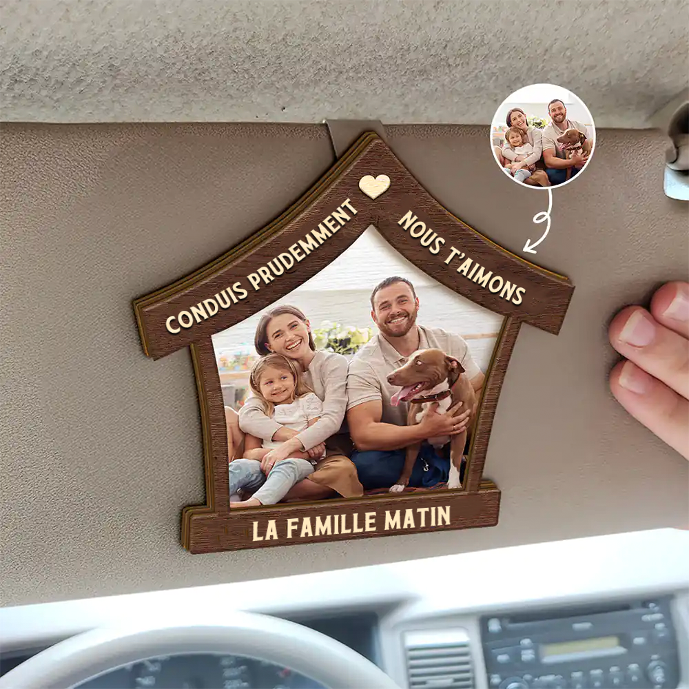 Conduis prudemment - Clip pour pare-soleil avec photo, cadeau pour la famille