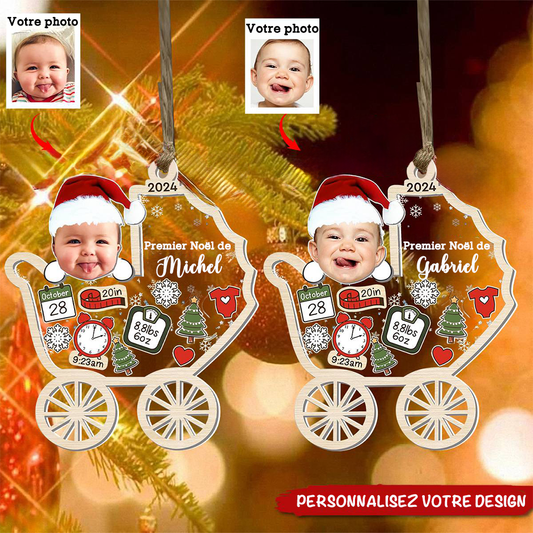 Ornement de Noël personnalisé « Premier Noël » en forme de landau