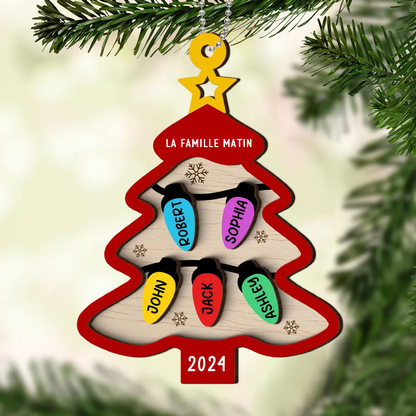 Guirlande lumineuse & Sapin de Noël - Ornement en bois personnalisé avec nom