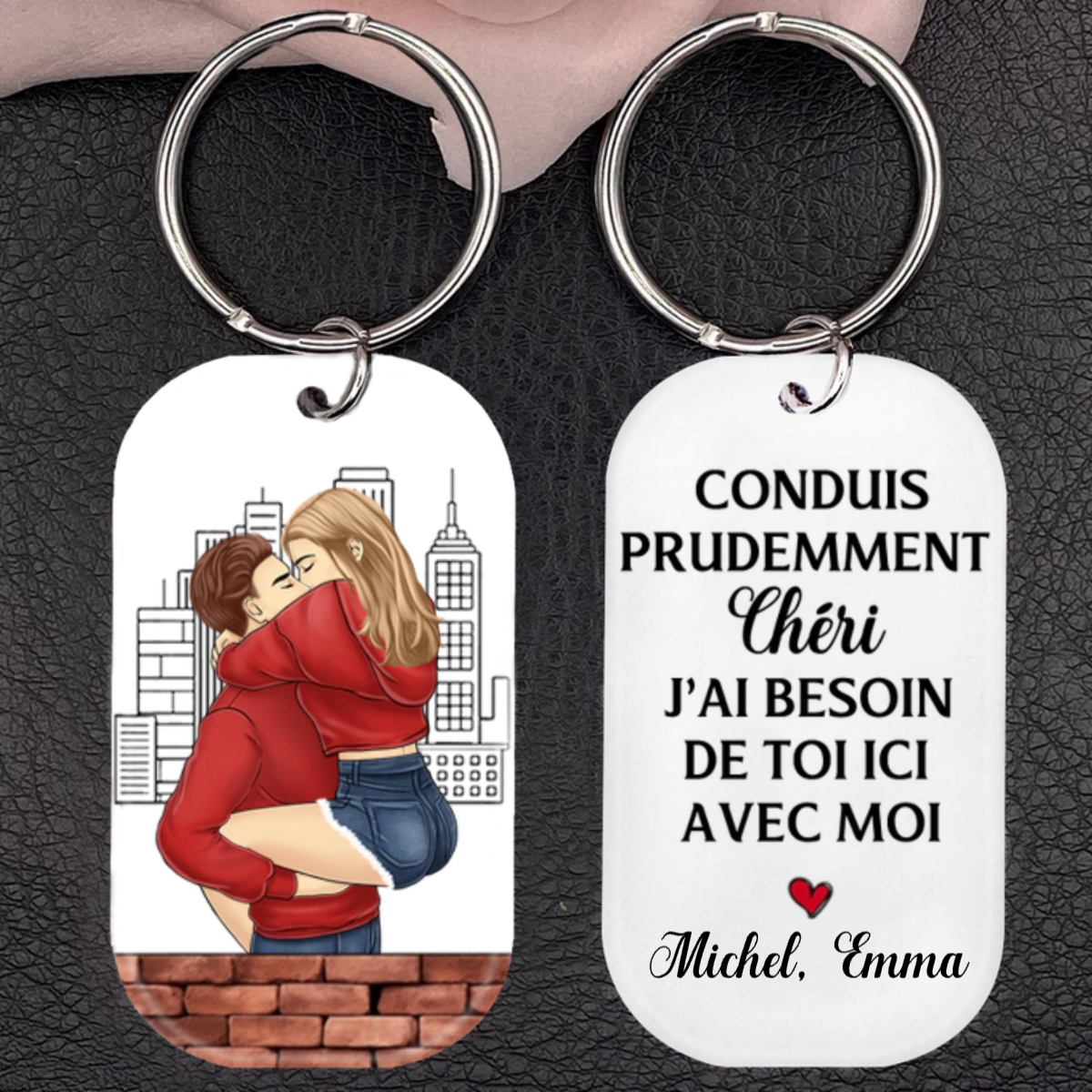 Conduite prudemment - Porte-clés acrylique pour couple d'amoureux