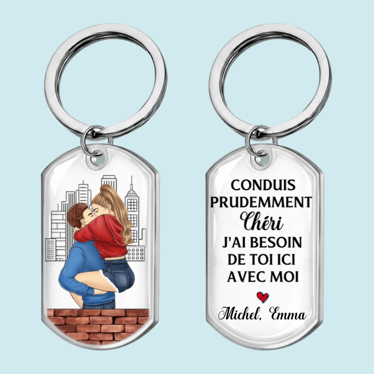 Porte-clés personnalisé avec couple – Porte-clés en acier inoxydable avec résine époxy