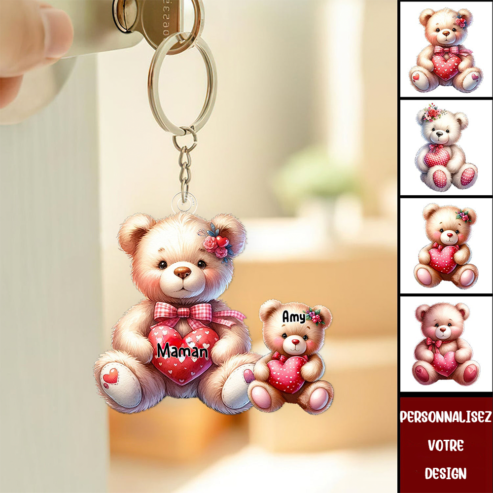 Maman ours et les bébés-Porte-clés acrylique pour maman et grand-mère