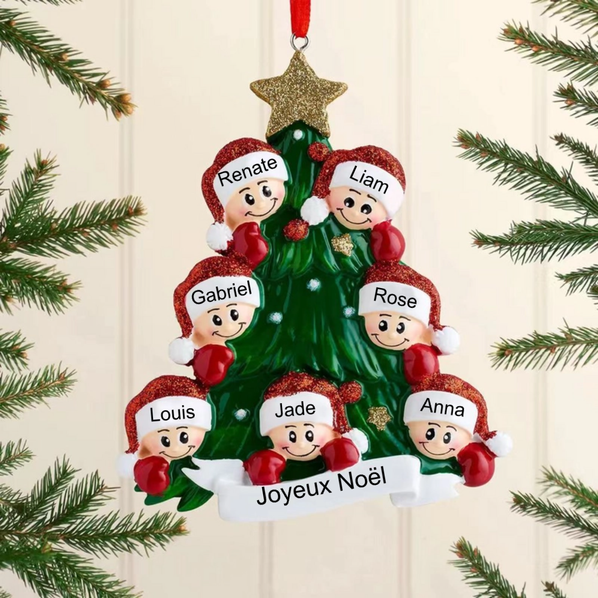 Décorations de Noël-Sapin de Noël avec visages 2-8 noms
