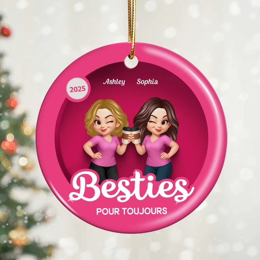 Ornement en céramique personnalisé avec 2 à 6 femmes Décoration de Noël pour sœur et meilleures amies